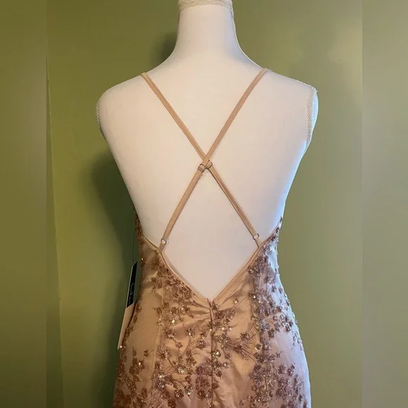 *PROM* Lulu's Blush Pink Embellished Satin Maxi Dress with Front Slit - Picture 5 of 9